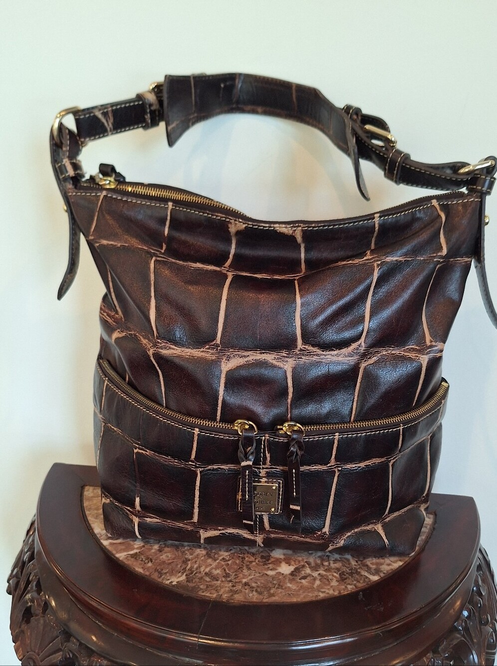 Dooney & Bourke Dark Brown Croc-Embossed Leather Shoulder Bag